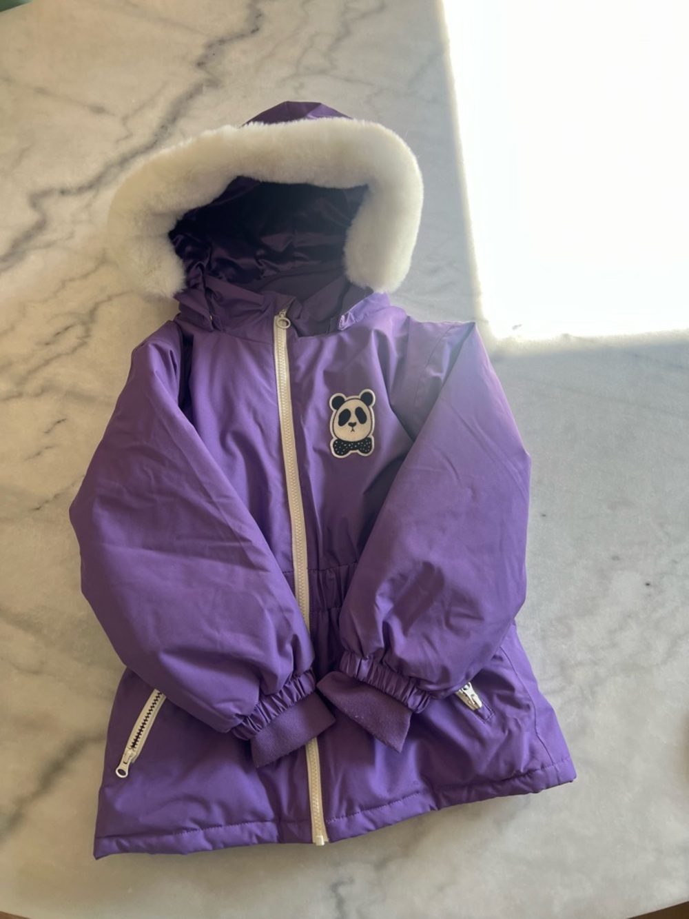 Purple Kids Winter Coat with removable Faux Fur Hood